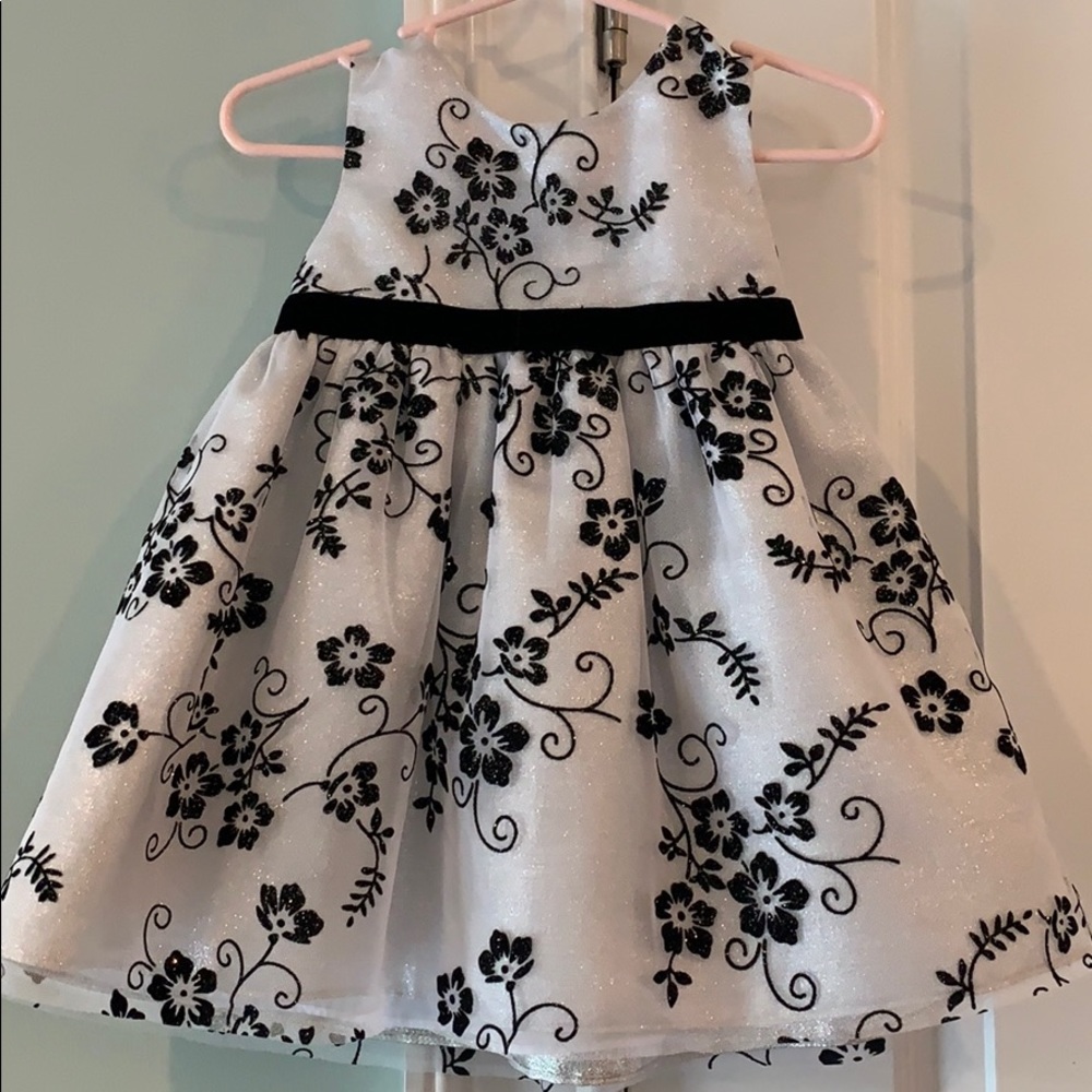 Formal silver and black dress.